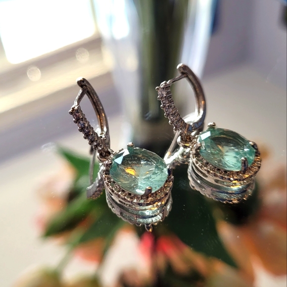 Teal Blue Drop Earrings - Picture 2 of 3